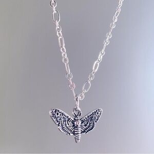 Handmade Vintage-like Silver Moth Pendant Necklace